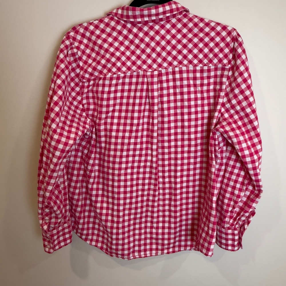 J Crew Pink White Gingham Plaid Button Up Shirt Top XL Reimagined Cotton - Picture 2 of 6